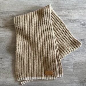 Coach Wool Angora Cashmere Knit Scarf Tan Leather Patch